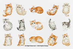 15 Bundle Watercolor Baby Cats Kitten Fluffy Pet Fat Funny Product Image 8