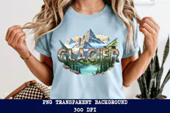 Glacier National Park PNG, Vintage Mountain Lake Sublimation Product Image 1