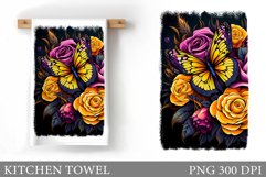 Butterfly Kitchen Towel. Roses Kitchen Towel Sublimation Product Image 1
