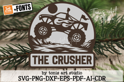 Monster Truck Round Sign SVG for Laser Cut Name Decor Product Image 1