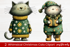 2 Whimsical Christmas Cats Clipart | Cute Festive Cat PNG Product Image 1