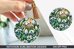 Flower Keychain Sublimation - Spring Keychain PNG Design Product Image 1