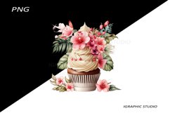 Tropical Floral Cupcake Clipart, Product Image 1