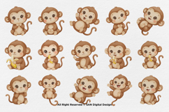 15 Bundle Watercolor Monkey Animal Primate Banana Kids Product Image 8