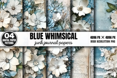 Blue Whimsical Paper Junk Journal Patterns PNG Product Image 1