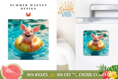 Summer Magnet PNG, Summer Pig Magnet Design Product Image 1