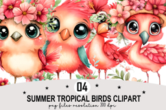 Summer Tropical Birds Clipart Watercolor png Product Image 1