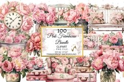 Watercolor Pink Farmhouse Clipart Bundle Floral Clipart PNG Product Image 4