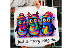 Retro Just A Merry Penguin Christmas PNG, Christmas PNG Product Image 1