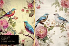 Shabby Chic Vintage Birds &amp; Floral Digital Paper Mixed Media Product Image 3