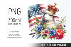 4th of July Sheep Clipart PNG, Animal illustration for craft Product Image 1