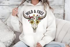 Floral Cow Skull Png, Wild and Free Western Sublimation Product Image 7