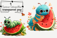 Whimsical Summer Caterpillar Clipart PNG Watercolor png Product Image 1