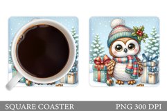 Cute Owl Coaster Design. Christmas Owl Sublimation Product Image 1