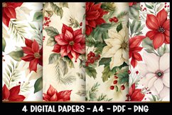 4 Digital Papers Vintage Christmas Florals I Vintage Theme Product Image 1
