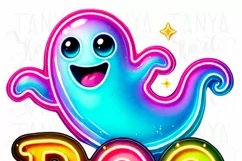 Neon Boo Ghost PNG Digital Download, Halloween Sublimation Product Image 3