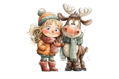 15 PNG Whimsical Cute Christmas Girl and Reindeer clipart Product Image 7