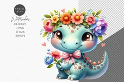 Easter clipart, Dino clipart, Watercolor clipart, Dinosaur Product Image 1