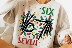 Six Seven 6 7 67 Meme Christmas Xmas PNG, Funny Skeleton PNG Product Image 1