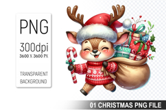 Watercolor Cute Christmas Reindeer Clipart PNG Bundle Product Image 7