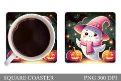 Cute Ghost Coaster Design. Halloween Sublimation Product Image 1
