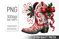 Watercolor Christmas Cowboy Boots Clipart PNG Bundle Product Image 7