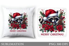 Cute Raccoon Pillow Design. Christmas Pillow Sublimation Product Image 1