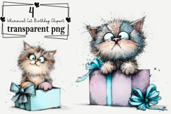 Whimsical Cat Birthday Clipart Watercolor PNG Product Image 1