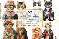 Cats in Folk Costumes Clipart, Cosplay Cats in Clothes PNG Product Image 5