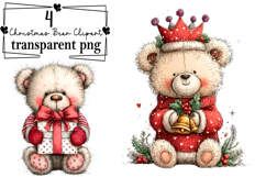 Whimsical Christmas Teddy Bear Clipart Watercolor PNG Product Image 1