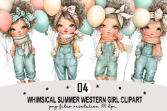 Whimsical Summer Western Girl Clipart Watercolor png Product Image 1