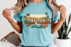 California State PNG, Vintage Coastal Sunset Sublimation Product Image 1