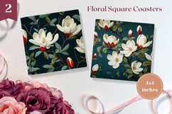 Floral Square Coaster Designs, Magnolia Flowers Sublimation Product Image 1