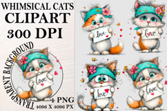Whimsical Cats Clipart Watercolor png Product Image 1