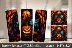 Stained Glass Window With Pumpkins And A House - 20oz Skinny Product Image 1