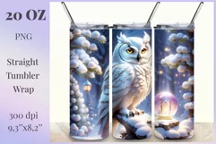 Sublimation Tumbler Wrap 3D White Owl / Png file Product Image 1