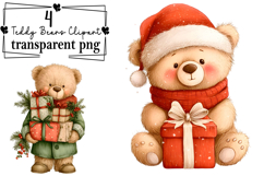 Whimsical Christmas Teddy Bears Clipart Watercolor PNG Product Image 1