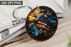 4Th Of July Eagle Keychain Sublimation - Round Keychain PNG Product Image 1