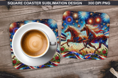 Unicorn Coaster Sublimation, 4th Of July Coaster PNG Design Product Image 1