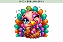 Colorful Watercolor Turkey PNG, Glitter Fall Turkey Design Product Image 4