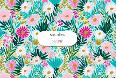 Pink Daisy Floral Pattern | Seamless Botanical Digital Paper Product Image 1