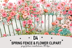 Whimsical Spring Fence &amp; Flower Clipart Watercolor Png Product Image 1