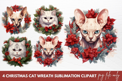 Christmas Cat Wreath Sublimation Clipart Product Image 1