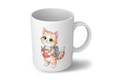 Cute Kitten with Backpack Reading a Book Watercolor PNG Product Image 4