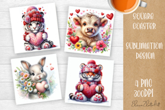 Cute animal Square Coaster Sublimation Design Product Image 1