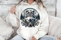 Boho Wolf Full Moon PNG, Mystic Botanical Sublimation Design Product Image 7
