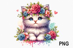 Cat Flowers Sublimation - Cat Flowers Clipart PNG Design Product Image 1