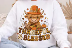 Thankful and Blessed PNG, Cow Thanksgiving Sublimation Product Image 7