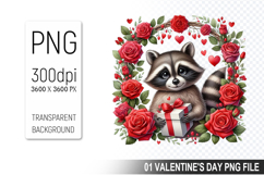 Valentine&#039;s Cute Raccoon Clipart PNG, Digital Download File Product Image 1