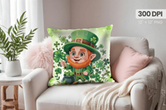 Cute Leprechaun with Shamrocks Pillow PNG Sublimation Design Product Image 1